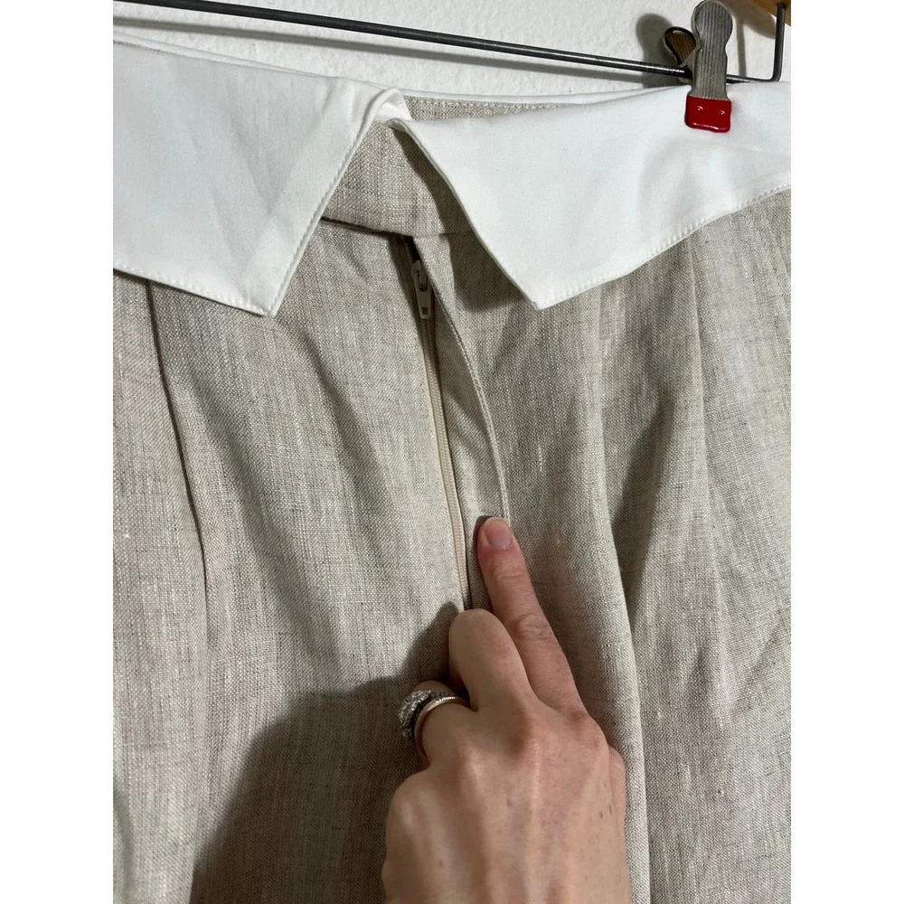 REFORMATION Stevie High Rise Foldover Wide Leg Linen Pant in Oatmeal